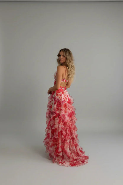 Fließendes Maxikleid Hellblau und Blassrosa