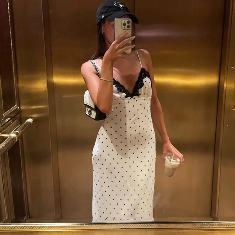 Damen Maxikleid Ärmellos mit Punkten