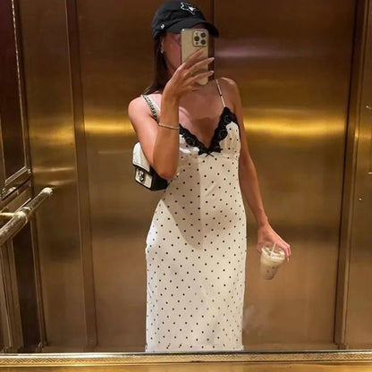 Damen Maxikleid Ärmellos mit Punkten