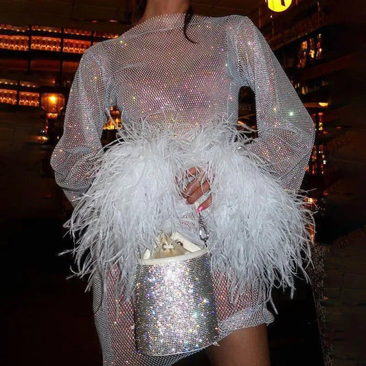 Weißes Glitzer Pailletten Partykleid