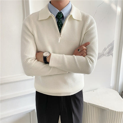 Herren Strickpullover aus Baumwolle mit Halbzip in Frontansicht
