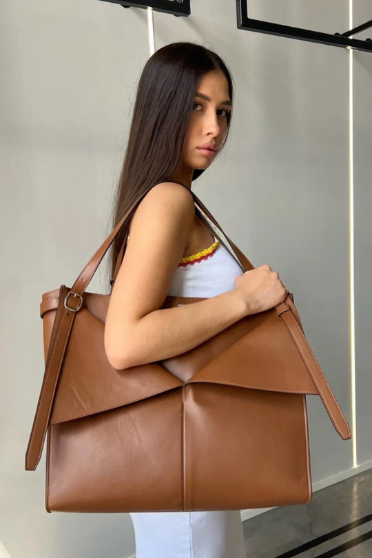 Große Tote Bag aus Kunstleder mit Faltenoptik für Damen