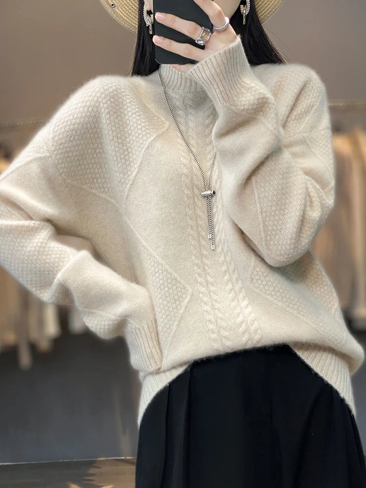 Damen Rollkragenpullover Mit Zopfmuster