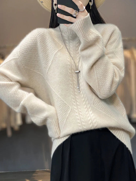 Damen Rollkragenpullover Mit Zopfmuster