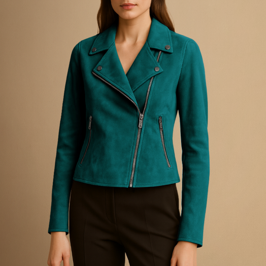 Damen Bikerjacke Aus Wildleder Mit Kurzem Schnitt