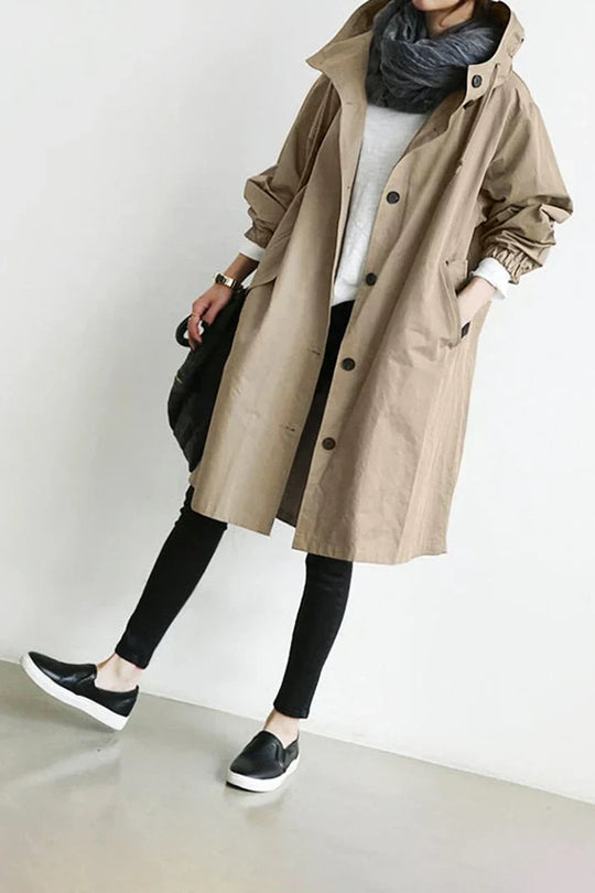 Damen Trenchcoat Mit Kapuze Für Regenwetter