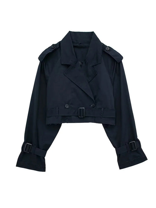 Damen Trenchjacke Kurz Mit Reverskragen