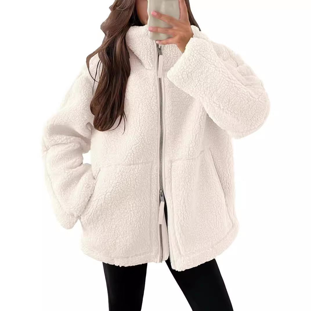Damen Teddyjacke Mit Reißverschluss Für Winter Und Herbst