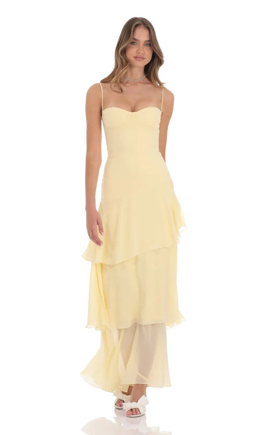Gelbes ärmelloses Maxikleid