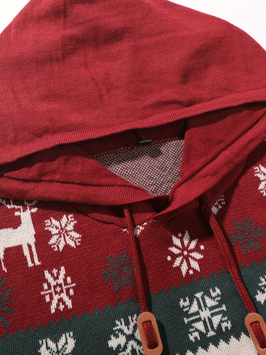 Weihnachtspullover mit Kapuze und Rentiermuster für Herren