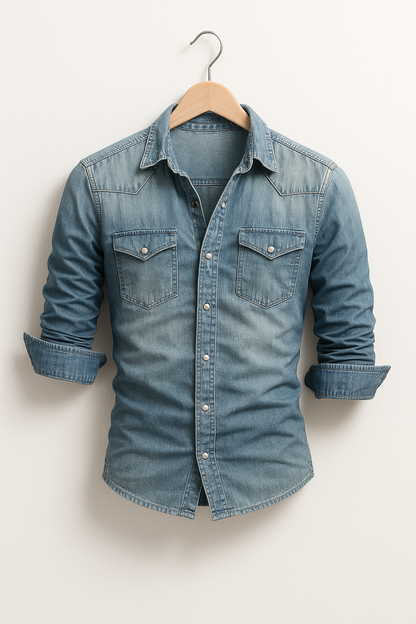 Herren Locker sitzendes Denim-Hemd Freizeit-Button-Down