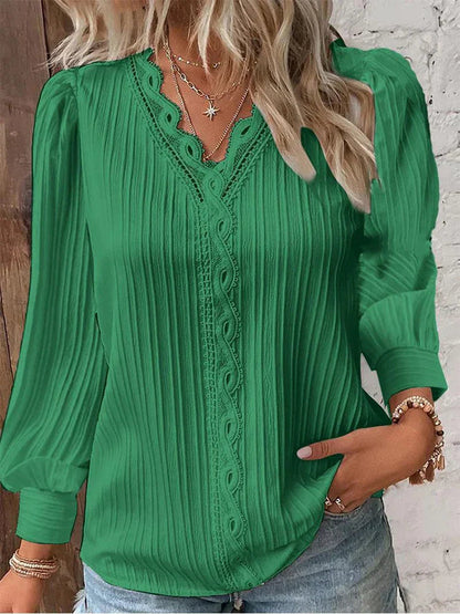 Chiffon-Spitzenbluse mit Puffärmeln
