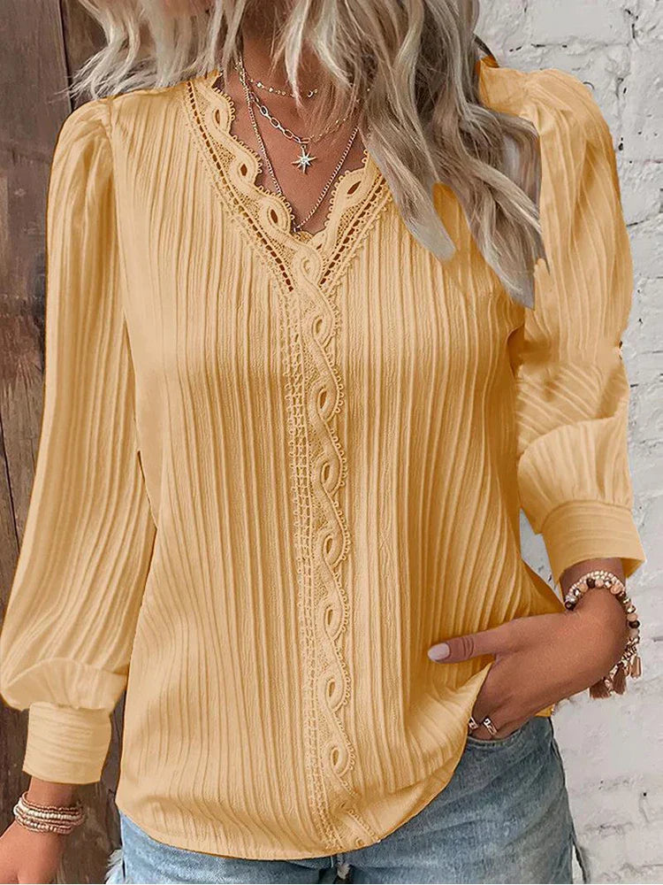 Chiffon-Spitzenbluse mit Puffärmeln