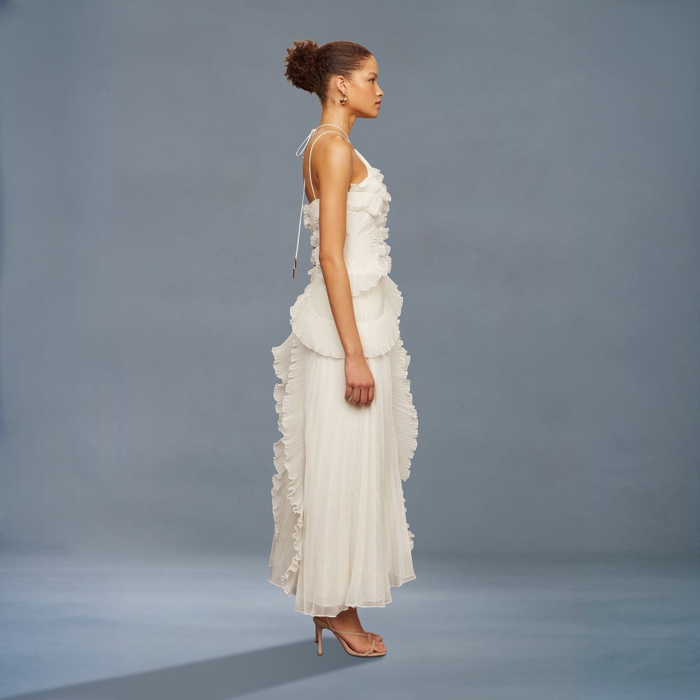 Tea Rose Weißes Midikleid mit Falten für Damen