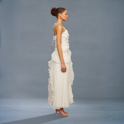 Tea Rose Weißes Midikleid mit Falten für Damen