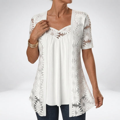 Bluse für Damen mit Blumen-Spitzenstickerei