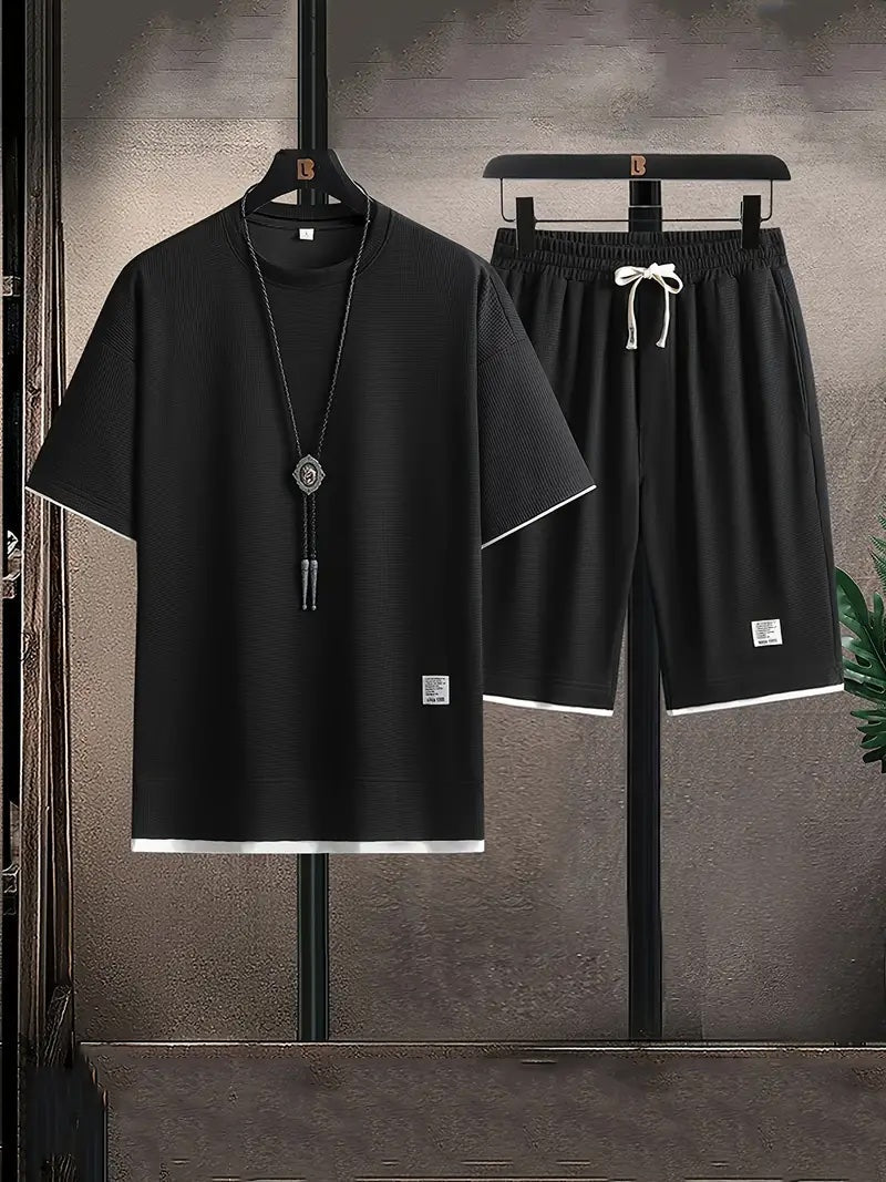 Herren Lounge Set Mit T Shirt Und Shorts Im Waffelmuster