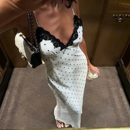 Damen Maxikleid Ärmellos mit Punkten