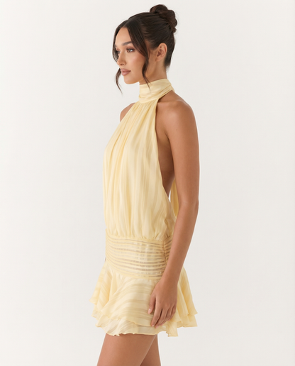 Chiffon Neckholder Mini Kleid in Hellblau