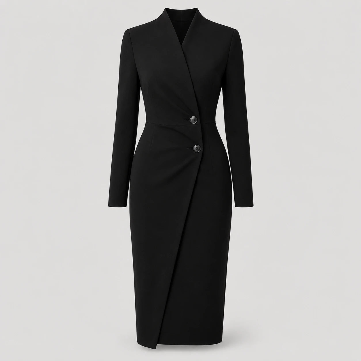 Damen Maßgeschneidertes Wickelkleid Midi Langarm Navy Burgund Schwarz