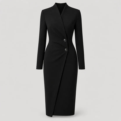 Damen Maßgeschneidertes Wickelkleid Midi Langarm Navy Burgund Schwarz