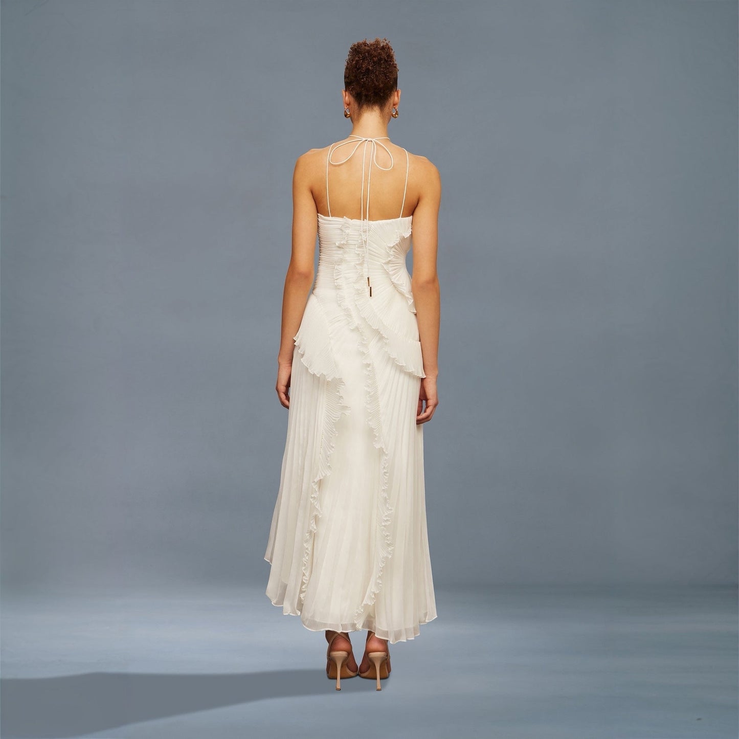 Tea Rose Weißes Midikleid mit Falten für Damen