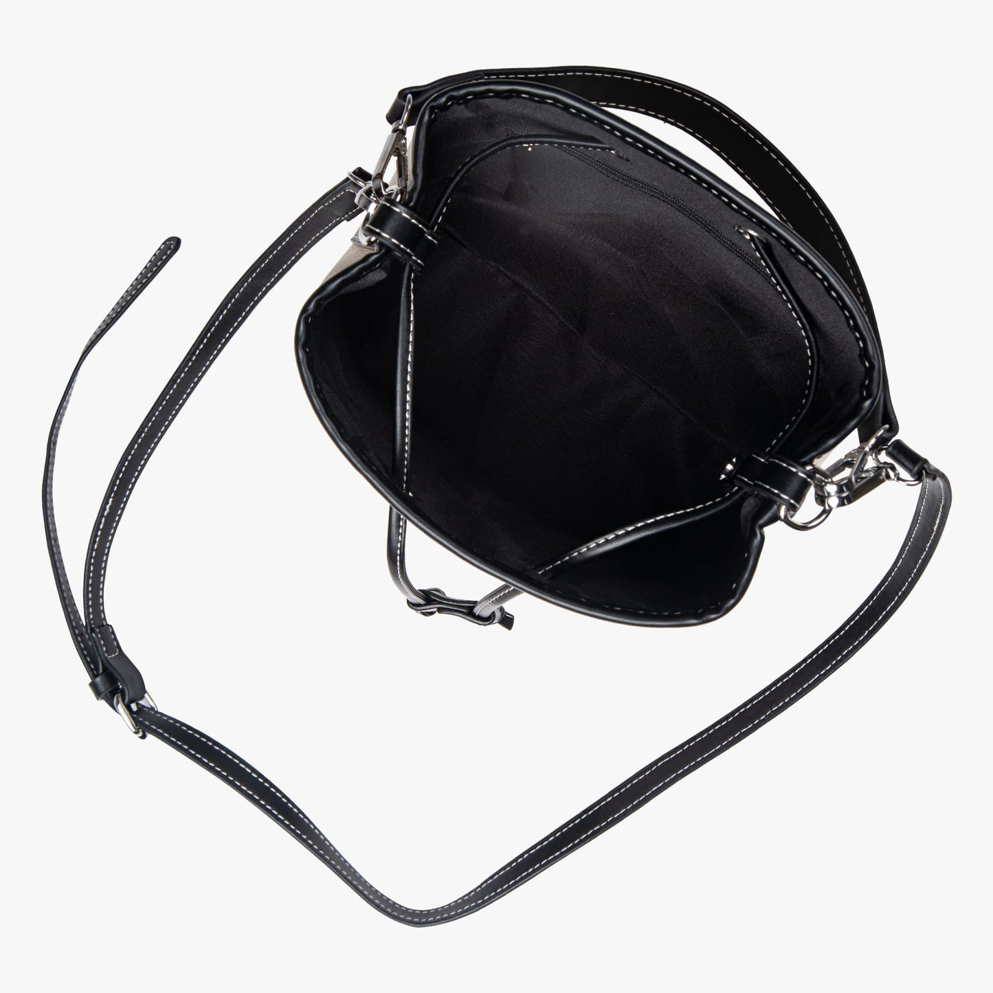 Canvas-Eimer-Tasche mit veganem Lederbesatz und Kordelverschluss