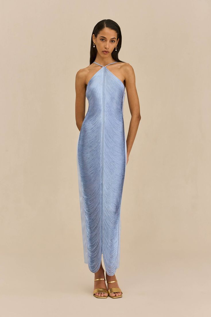 Elegantes langes Damenkleid mit Schlitz und raffiniertem Kragen