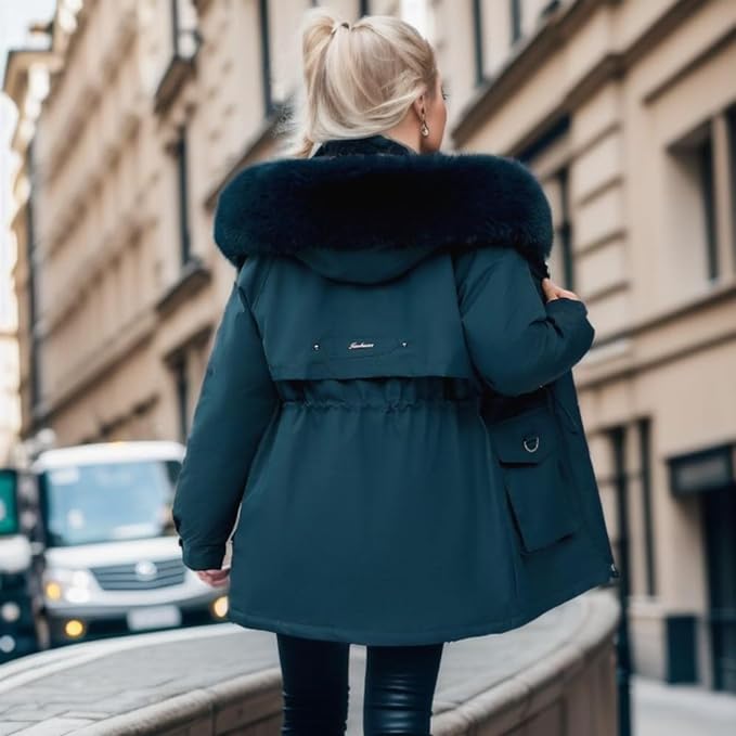 Damen Winterjacke Mit Abnehmbarem Kunstpelz Und Kapuze