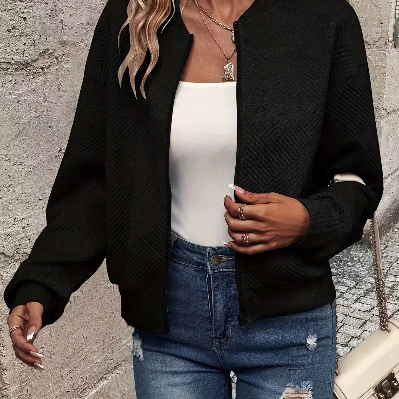 Leichte Übergangsjacke mit Stehkragen und Reißverschluss für Damen
