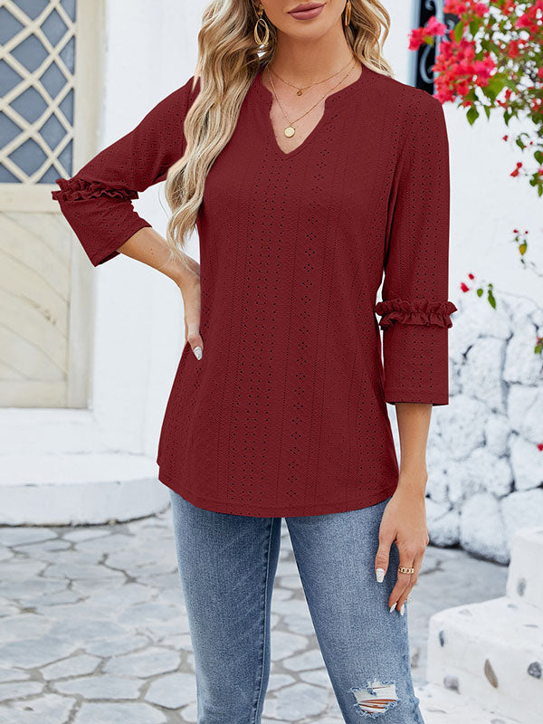Damen T Shirt Mit Jacquard V Ausschnitt