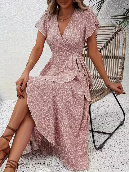 Midi-Wickelkleid mit Blumenmuster und asymmetrischem Saum