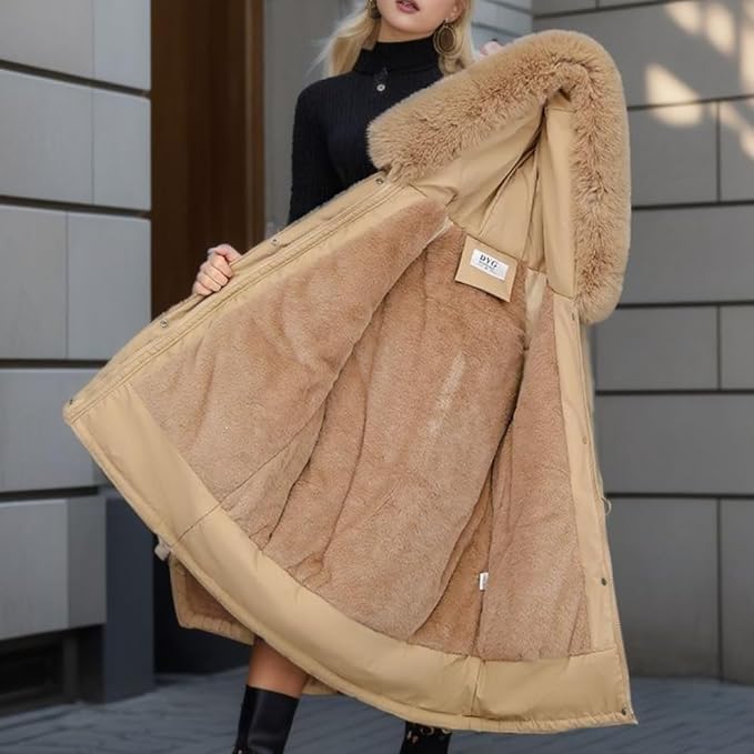 Damen Winterjacke Mit Abnehmbarem Kunstpelz Und Kapuze