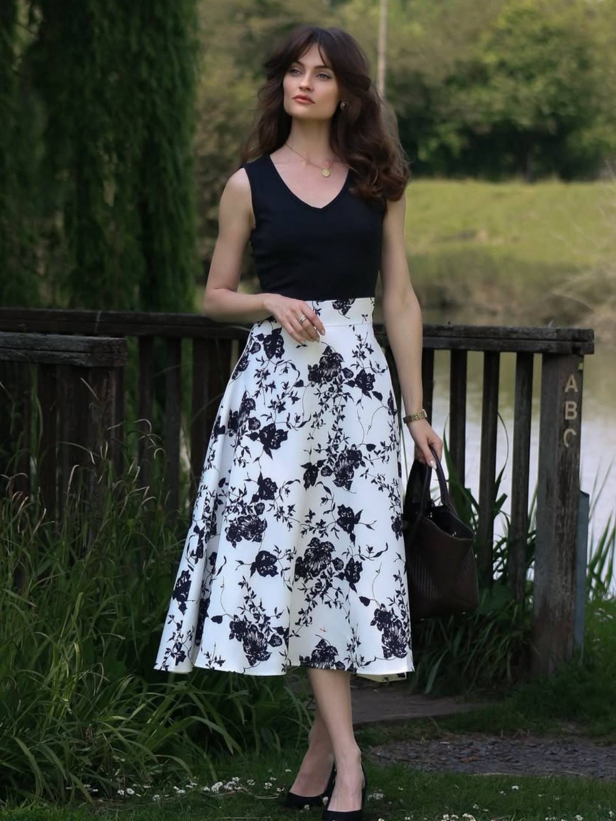 1950er Vintage Blumen Trapez Cocktail Abendkleid