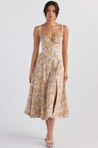 Florales Bustier Midriff Cutout Bodycon Kleid