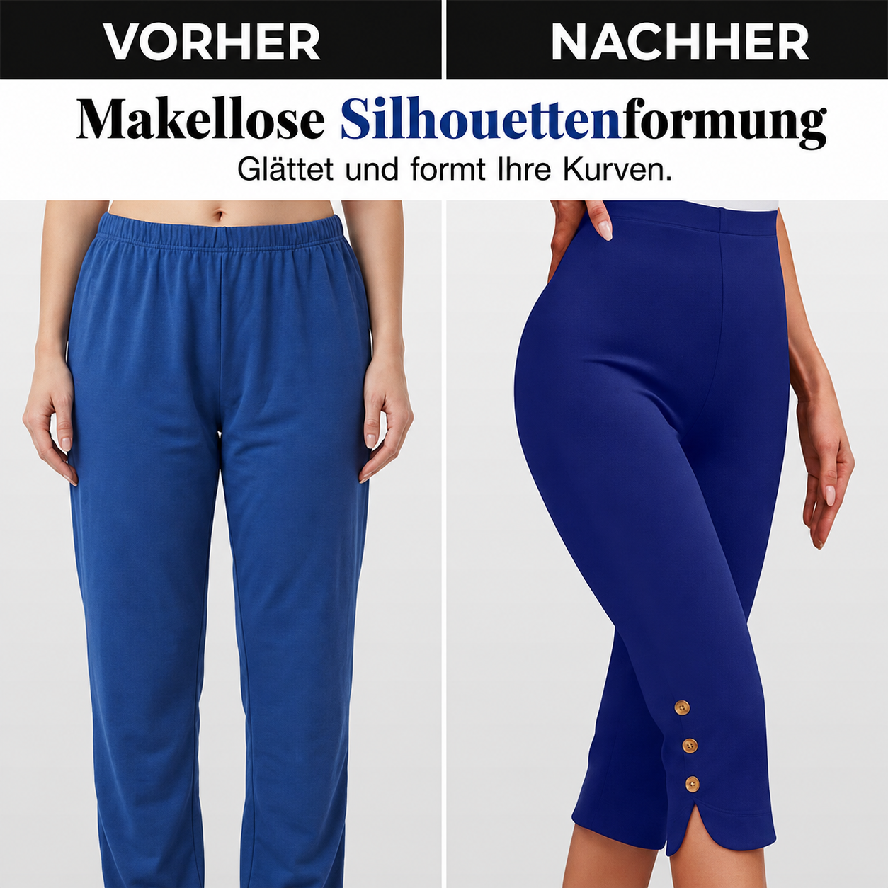 Hoch taillierte, weit geschnittene Culottes aus Stretchstoff mit seitlichem Knopfdetail