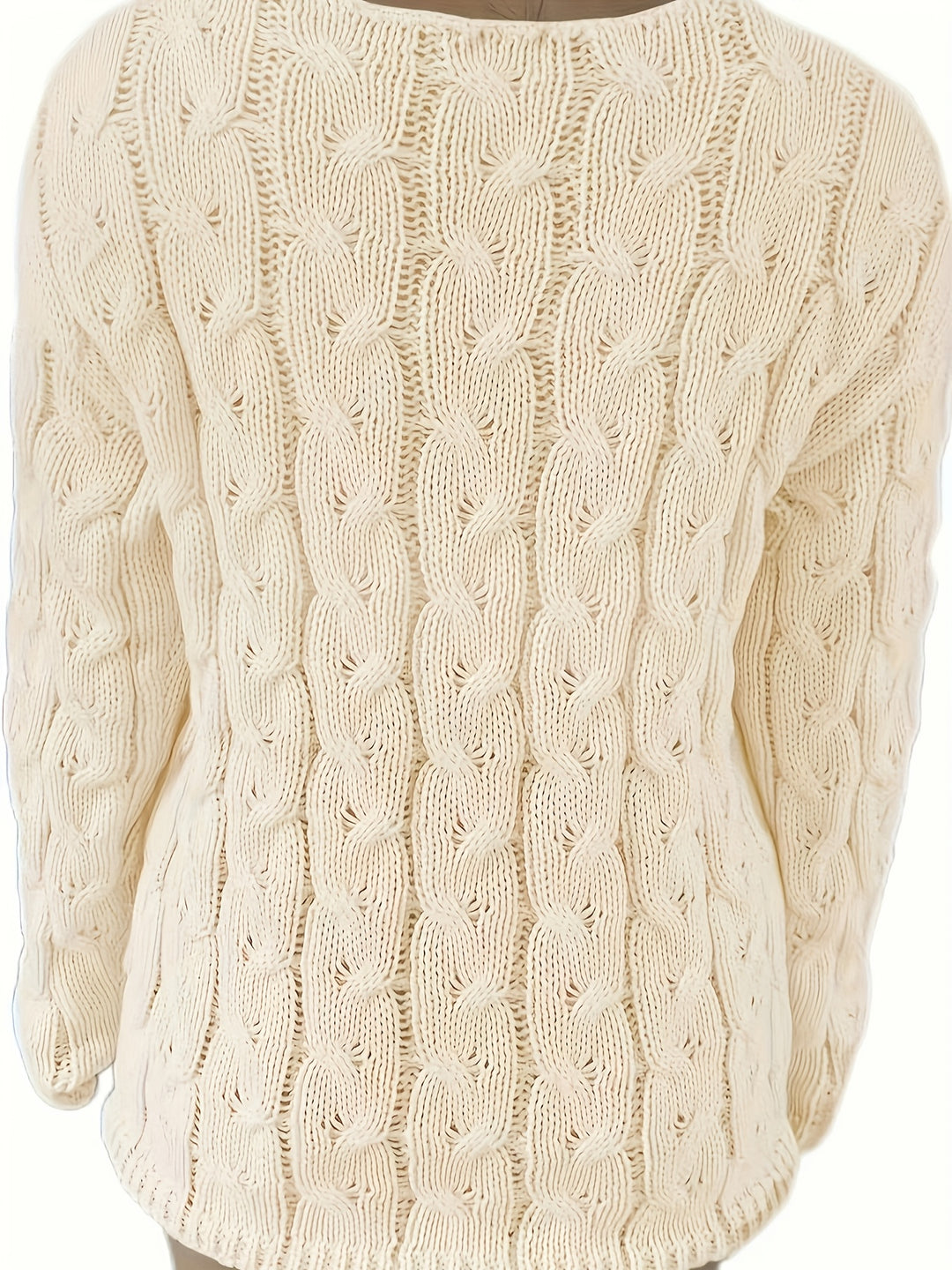 Grob gestrickter V-Ausschnitt Pullover mit Zopfmuster für Damen