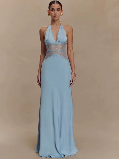 Maxikleid mit Neckholder, Spitzen-Detail, Rückenfrei, Ärmellos, festliches Kleid