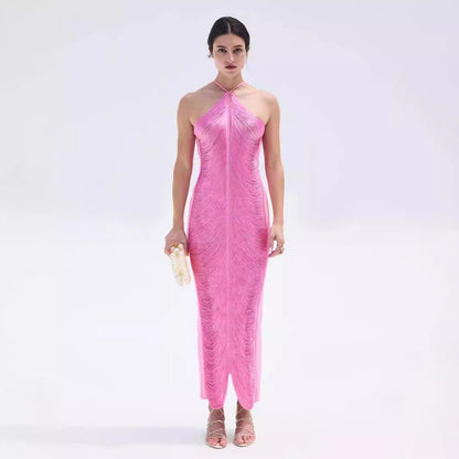 Elegantes langes Damenkleid mit Schlitz und raffiniertem Kragen