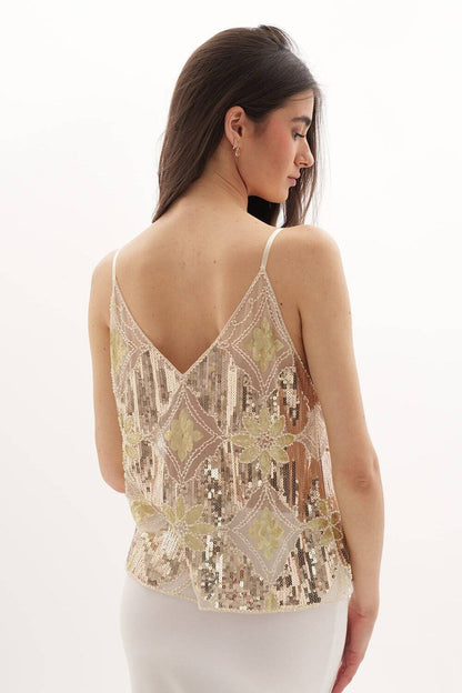 Bestickte Perlen-Tüllbluse Transparent