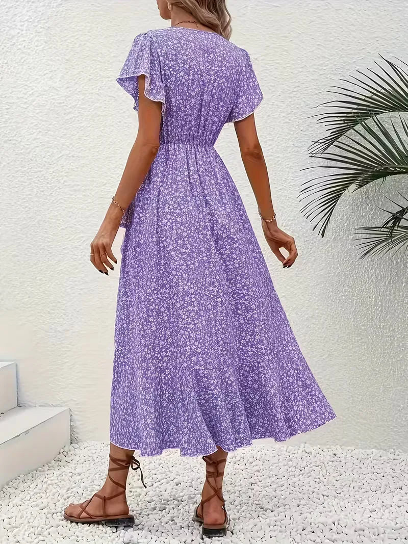 Midi-Wickelkleid mit Blumenmuster und asymmetrischem Saum