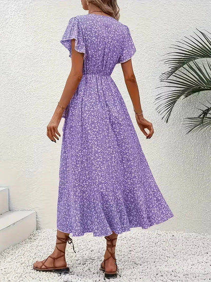 Midi-Wickelkleid mit Blumenmuster und asymmetrischem Saum