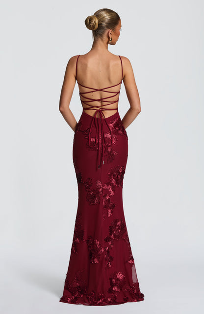 Maxikleid aus Velours mit herzförmigem Ausschnitt