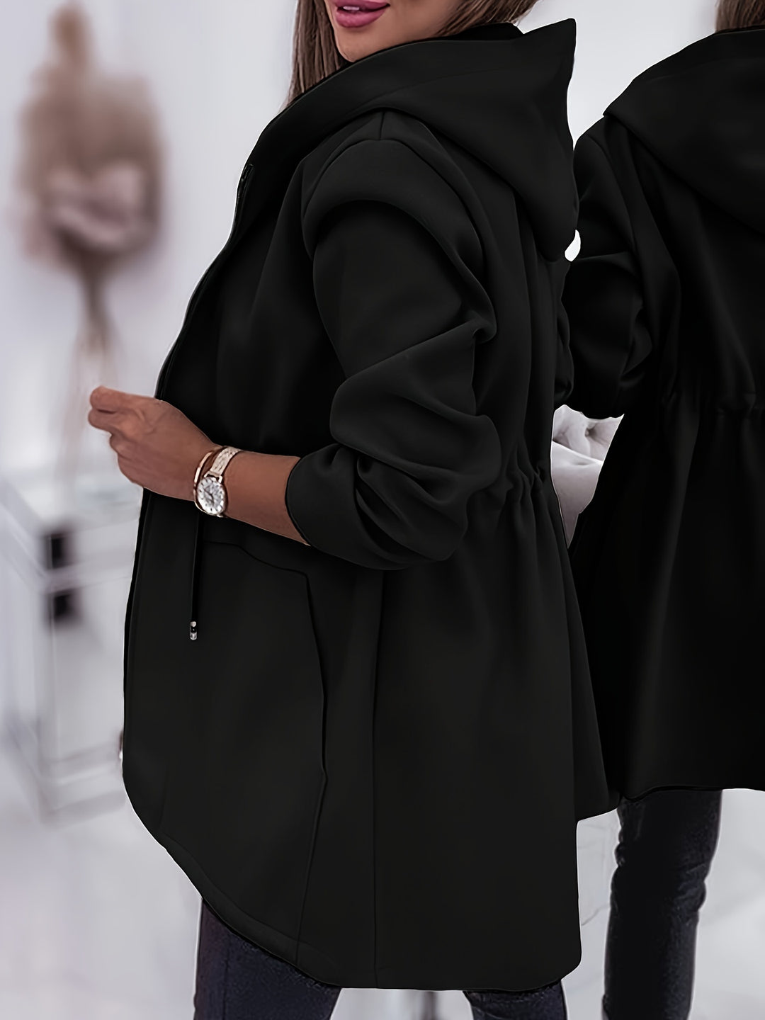 Kapuzensweatjacke mit Reißverschluss und Kordelzug für Damen