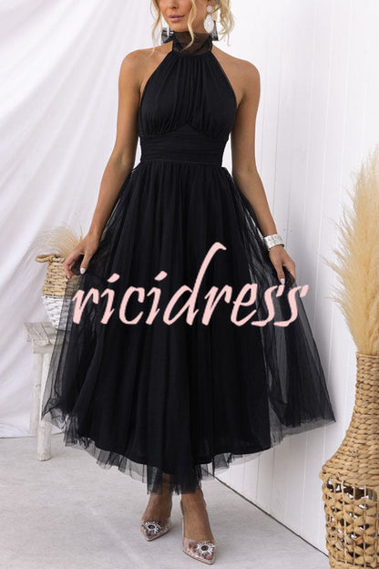 Maxikleid mit gerafftem Tüll-Halfterdetail