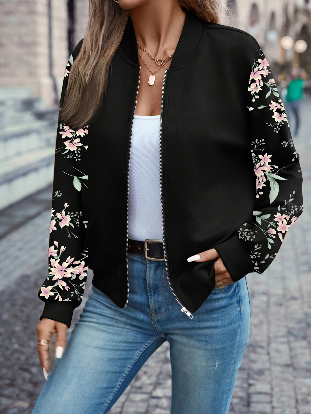 Elegante Langarmjacke mit Baseballkragen für Damen