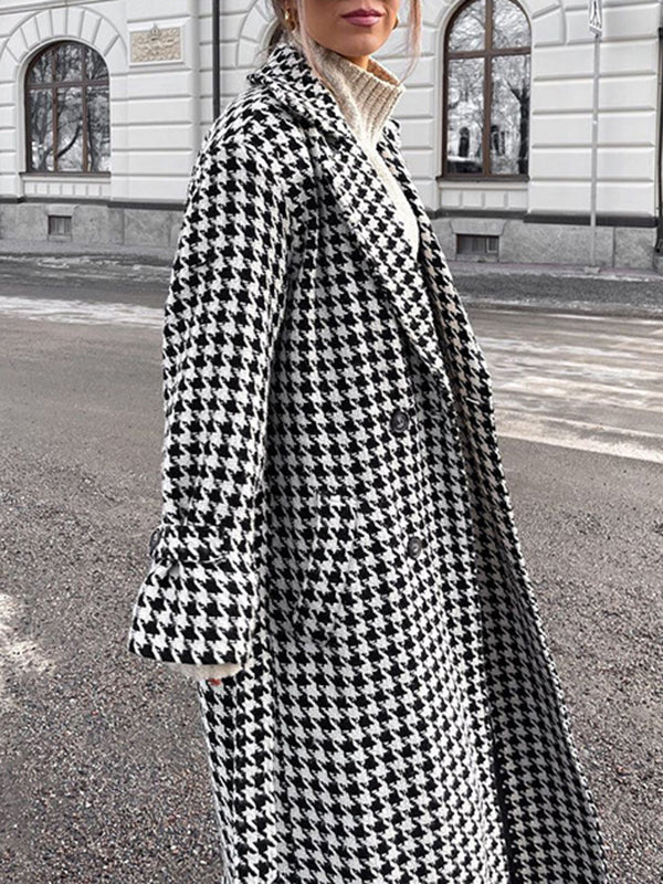 Damen Hahnentritt Trenchcoat Mit Bindegürtel