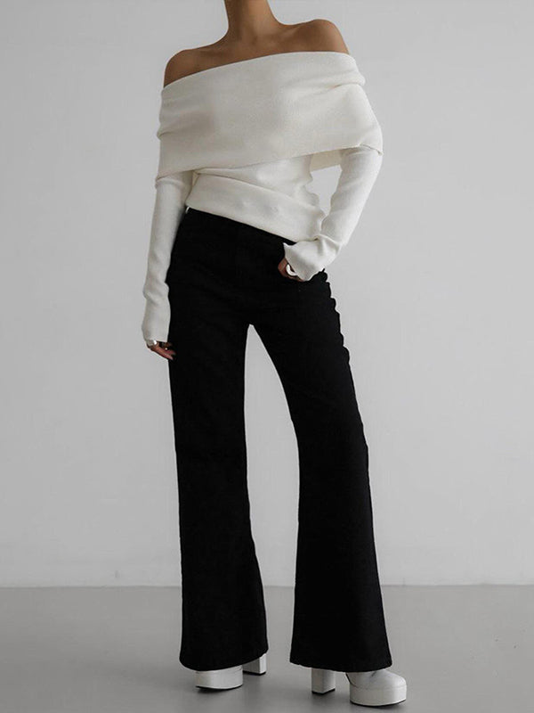 Damen Off Shoulder Pullover Mit Langem Arm