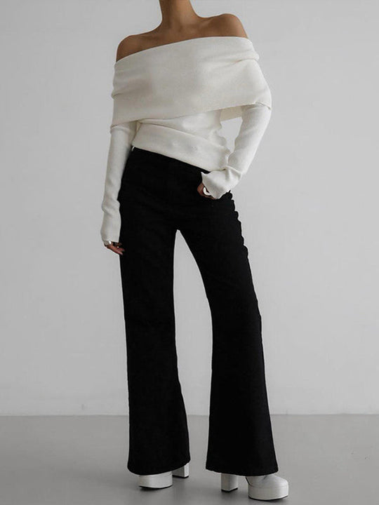 Damen Off Shoulder Pullover Mit Langem Arm