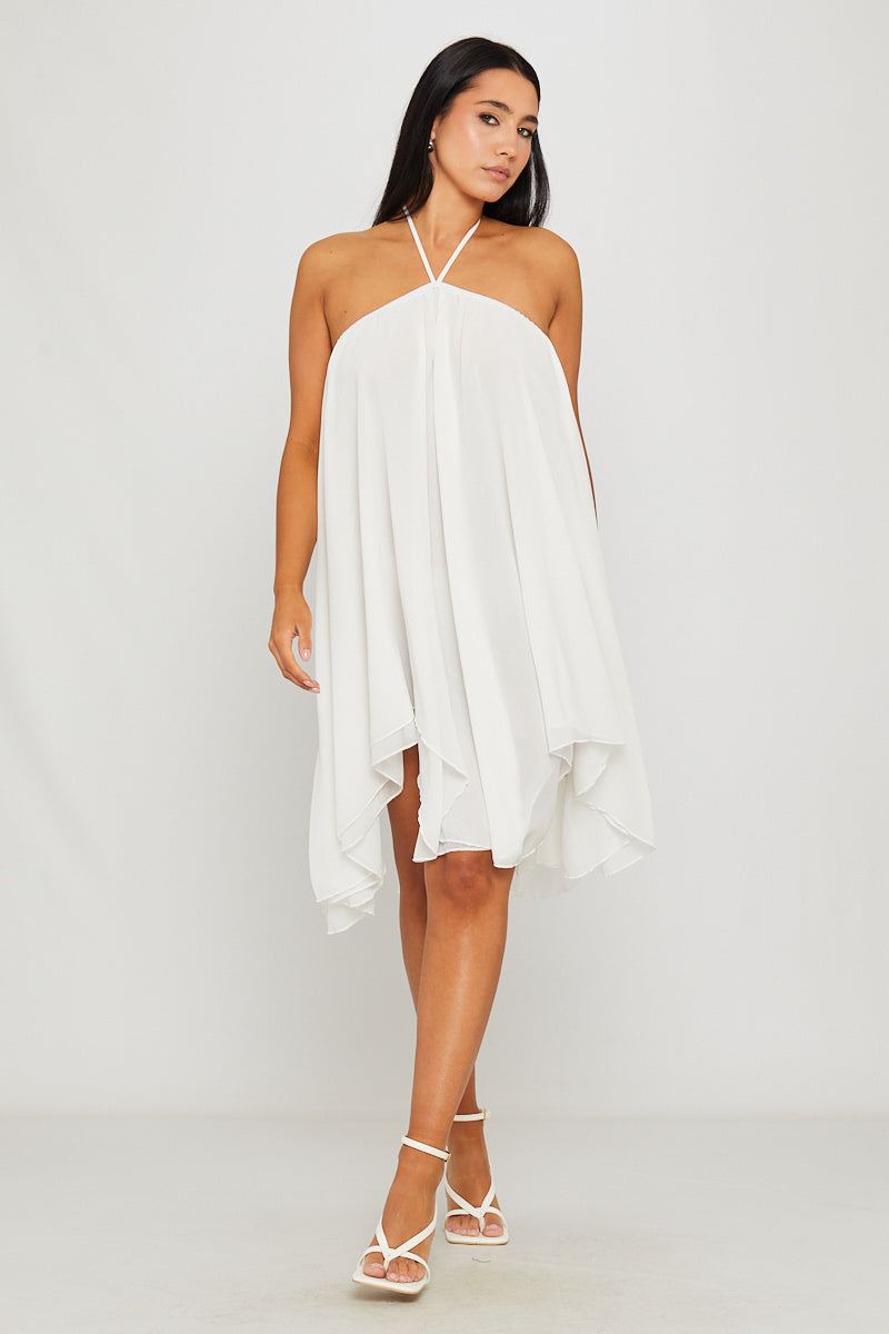 Chiffon Neckholder asymmetrisches Minikleid Weiß